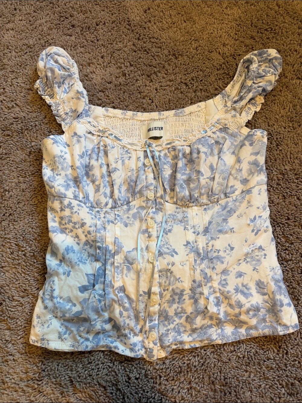 Hollister White Camisole with Light Blue Floral Print